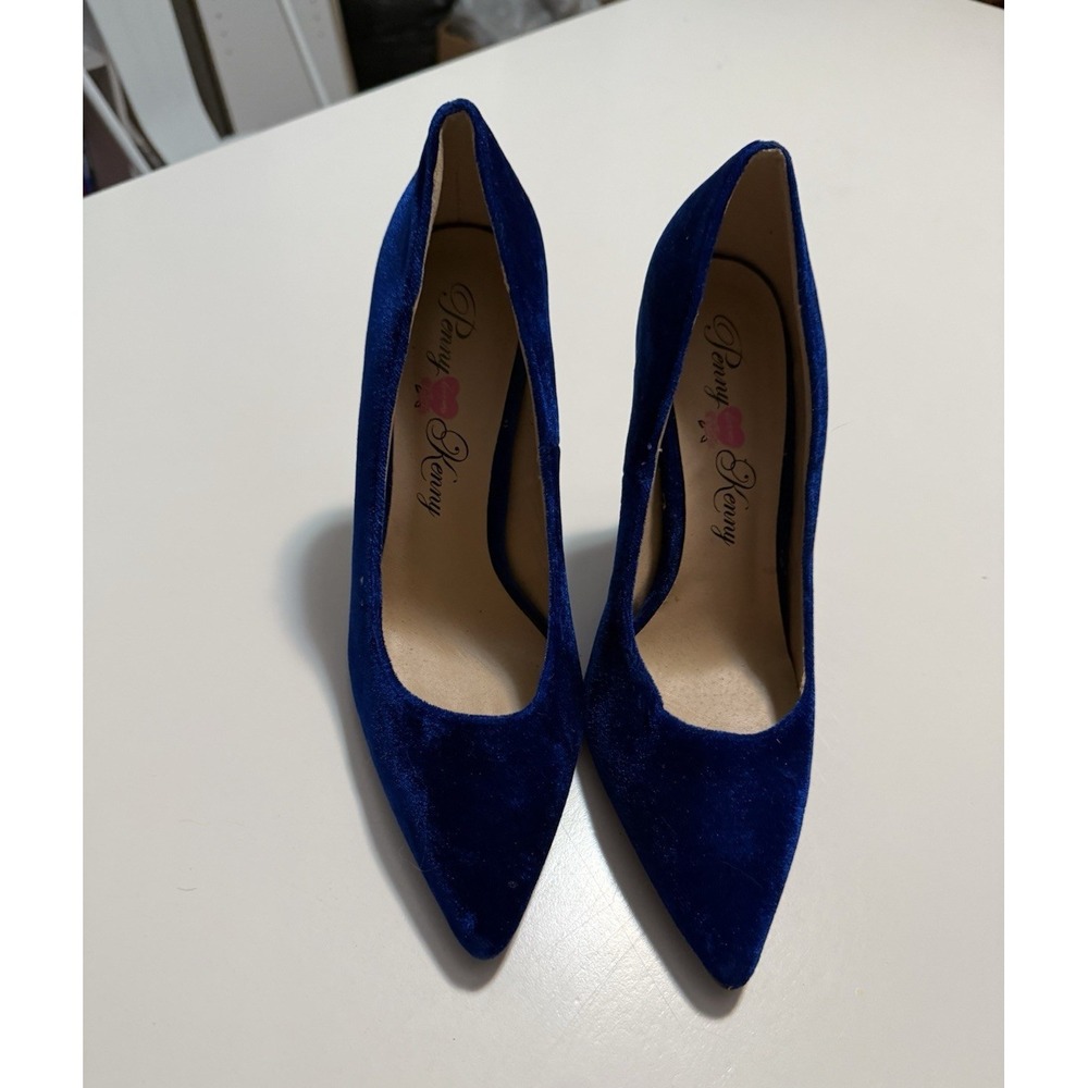Penny Loves Kenny Blue Suede Pointed Toe Stiletto Slip‎ On Pumps 8 Logo